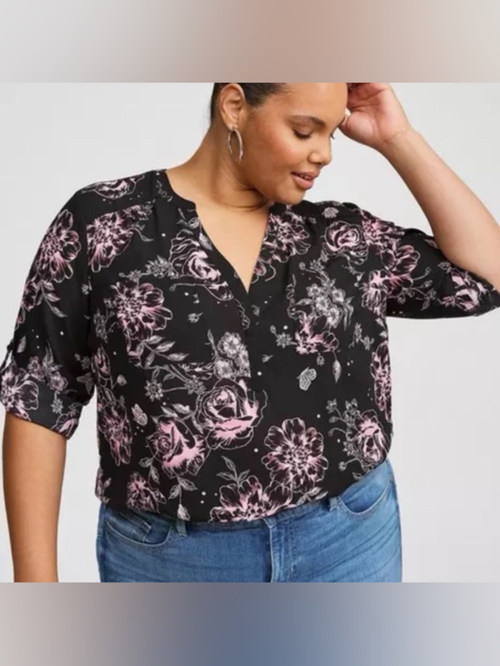 torrid Black Blouse with Pink Floral Print